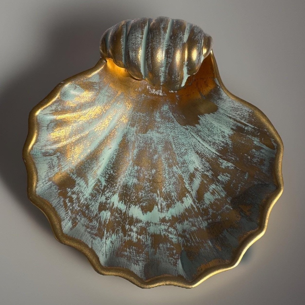 VTG Stangl Pottery #4013 Shell Dish Aqua Brown Gold Glaze MCM Trinket  Soap